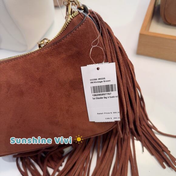 NWT Coach Coach Teri Shoulder Bag With Fringe CCC66, suede/Im/Vintage Brown - Picture 2 of 14